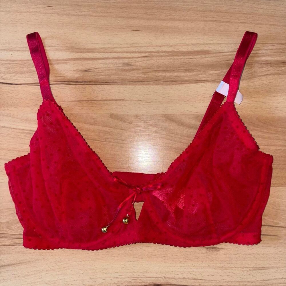 Victoria's Secret NWT Red Very Sexy Unlined Demi Bra With Gold Bells 36DD